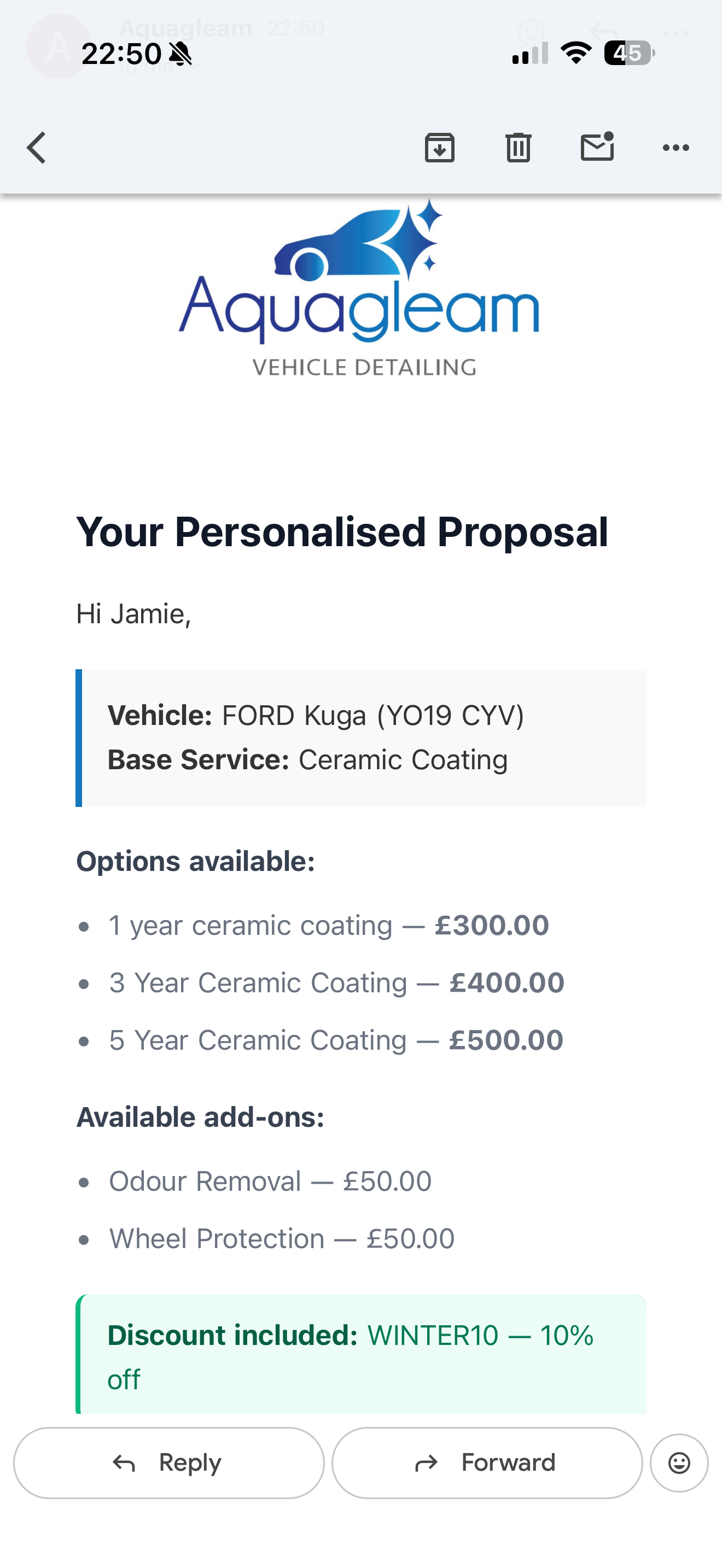 DetailBook proposal with tiered pricing on mobile