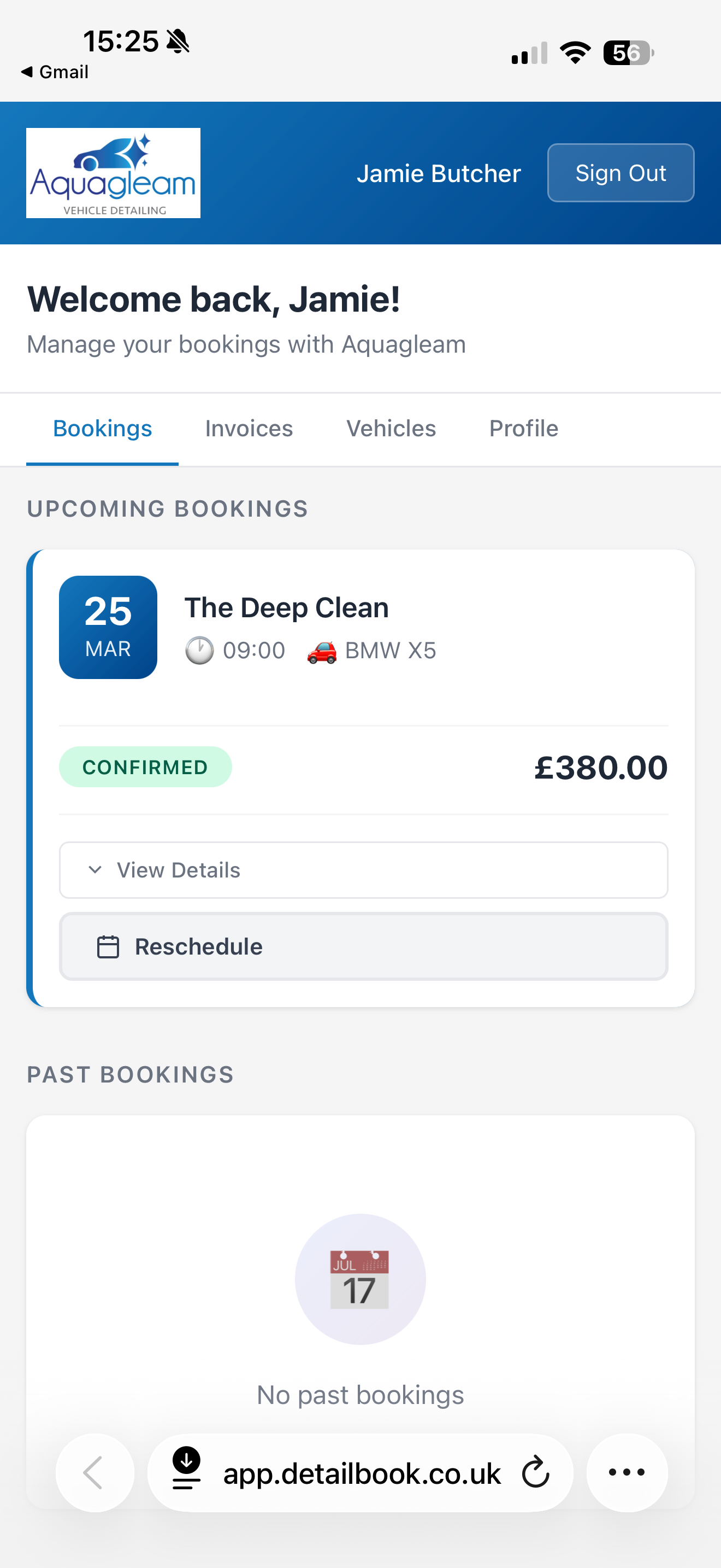 DetailBook customer self-service portal on mobile