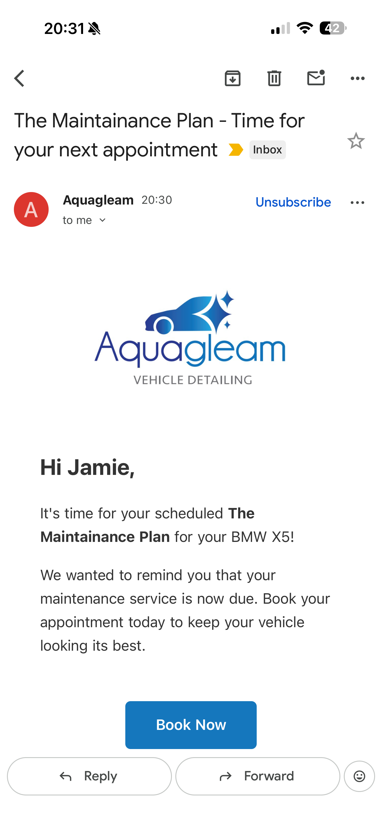 Maintenance plan email